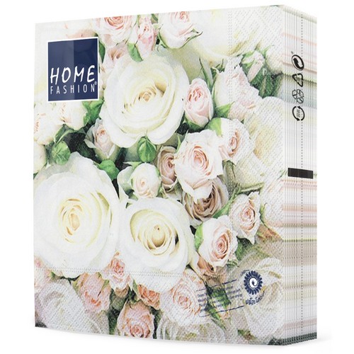 20 Servietten Romantic Roses - Weiße und rosa Rosen 33x33cm