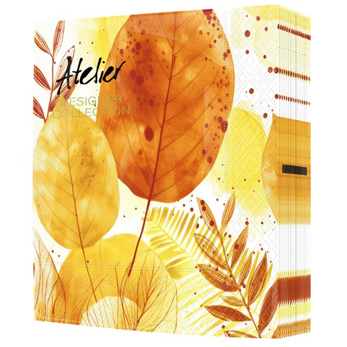 20 Servietten Fashion Leaves tangerine - Große Aquarell-Blätter gelb-orange 33x33cm
