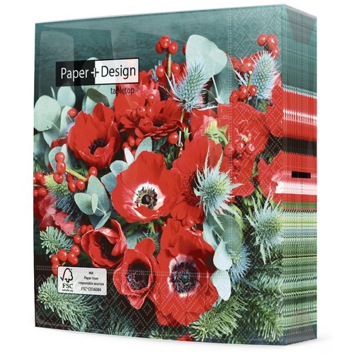 20 Servietten Poppy Anemone - Anemone im Gesteck 33x33cm