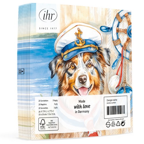 20 Servietten Captain Jack - Kapitän Hund 33x33cm