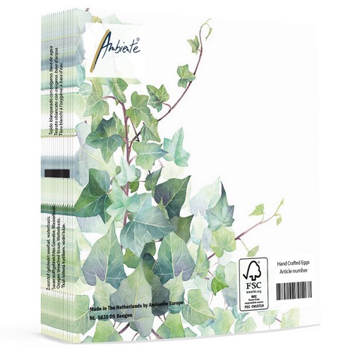 20 Servietten Hedera white - Grüner Efeu auf weiß 33x33cm