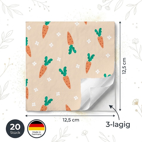 20 kleine Cocktailservietten Carrot Charm - Einzelne Karotte, gemalt 25x25cm