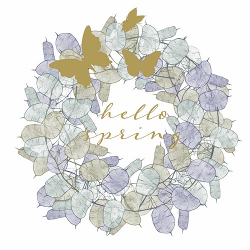 20 Servietten Hello Spring - Blätterkranz im Frühling 33x33cm