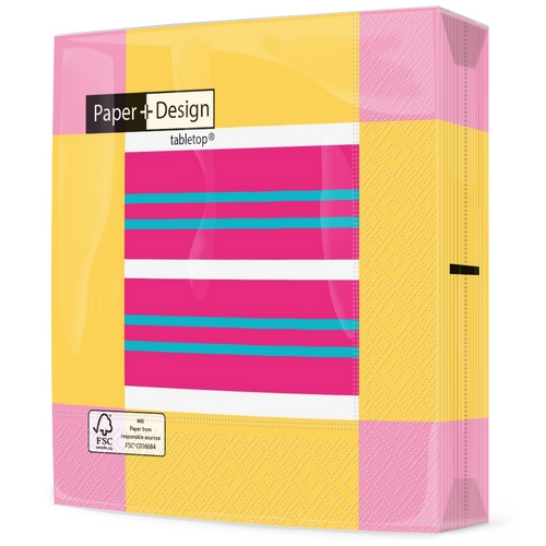 20 Servietten Blockscape pink - Blockmuster gelb-rosa 33x33cm