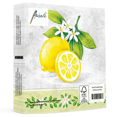 20 Servietten Lemon Branch - Zitrone mit grünen Blättern 33x33cm