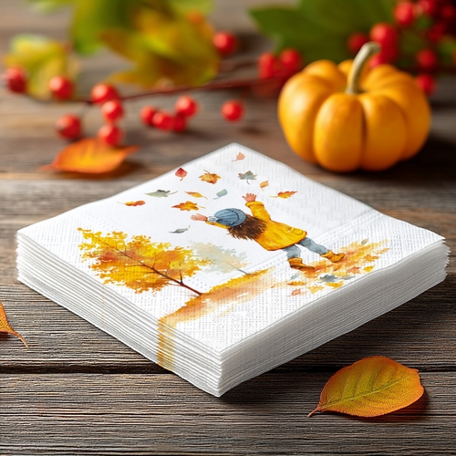 20 kleine Cocktailservietten Autumn Walk - Mädchen im Herbst 25x25cm