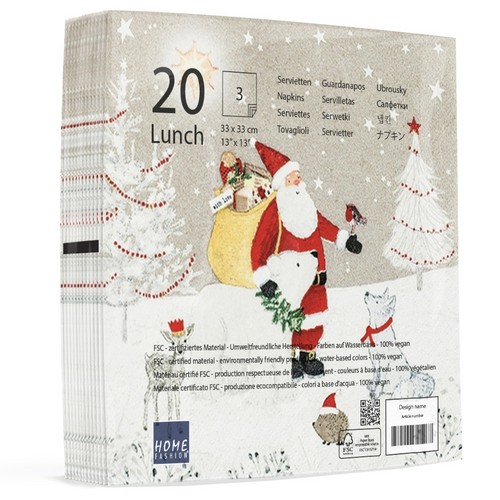 20 Servietten Forest Gathering - Santa mit tierische Freunde 33x33cm