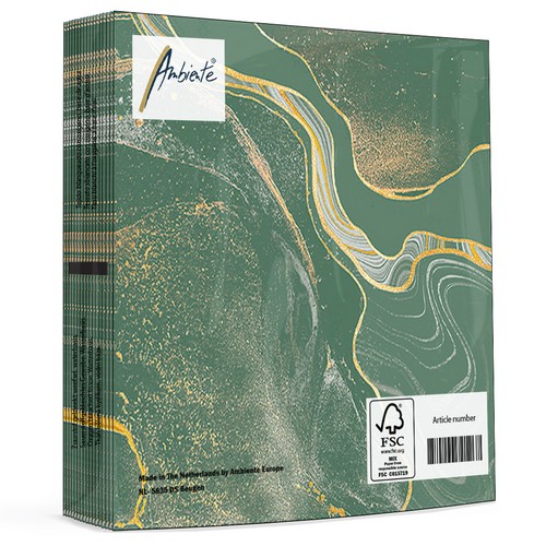 20 Servietten Marble sage - Marmor grün-gold 33x33cm