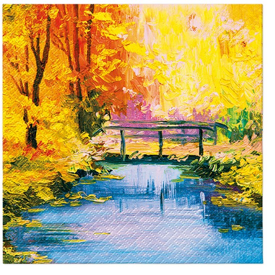 20 Servietten Golden Bridge - Brücke im Herbst 33x33cm