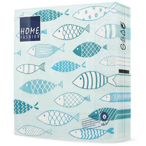 20 Servietten Fish on Tour mint - Fische im Schwarm auf mintgrün 33x33cm