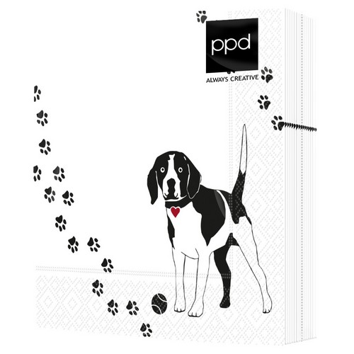 20 Servietten Atelier Chiens - Hund mit Spuren 33x33cm