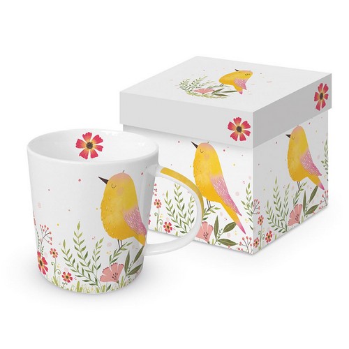 Tasse aus Porzellan Bird yellow - Gelber Vogel auf Wiese 0,4L, Höhe 9,7cm