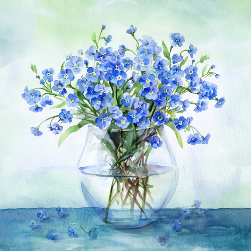 20 Servietten Forget-Me-Not - Vergiss-Mein-Nicht in Vase 33x33cm