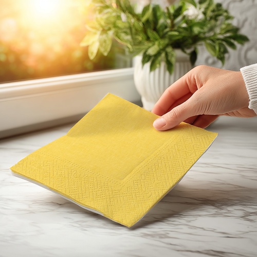 20 kleine Cocktailservietten Linen Yellow - Uni Leinenstruktur gelb 25x25cm