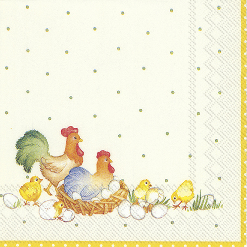 20 Servietten New Easter Farmers - Hahn und Henne im Nest 33x33cm