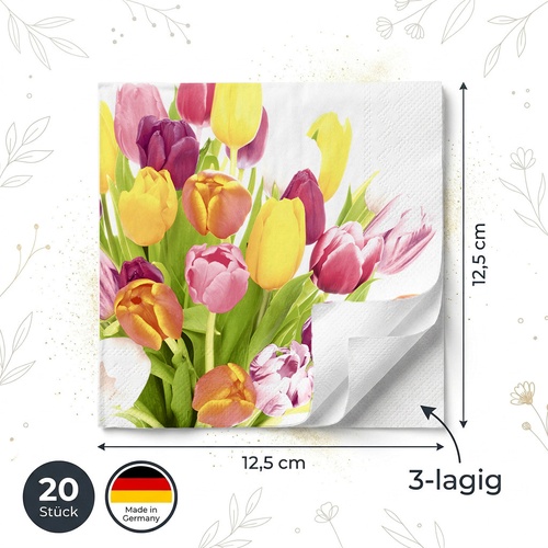 20 kleine Cocktailservietten Beautiful Tulips - Farbenfrohe Tulpen 25x25cm