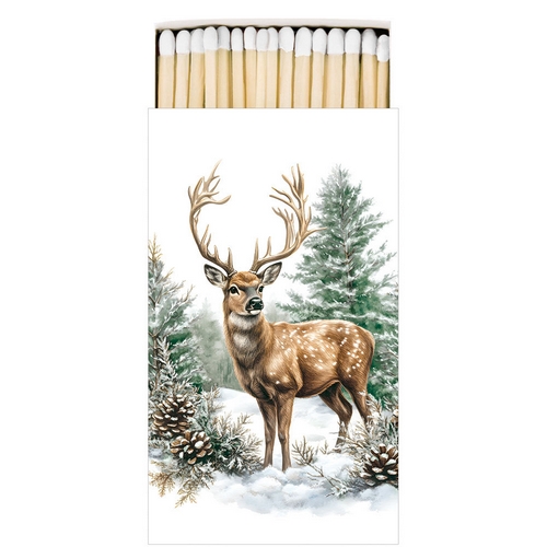 Kaminhölzer 45er Box Winter Stag white - Eleganter Hirsch im Winterwald 11x6,3cm