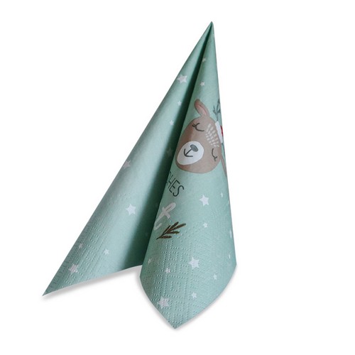 20 Servietten Frohes Fest - mit Rentier grün 33x33cm