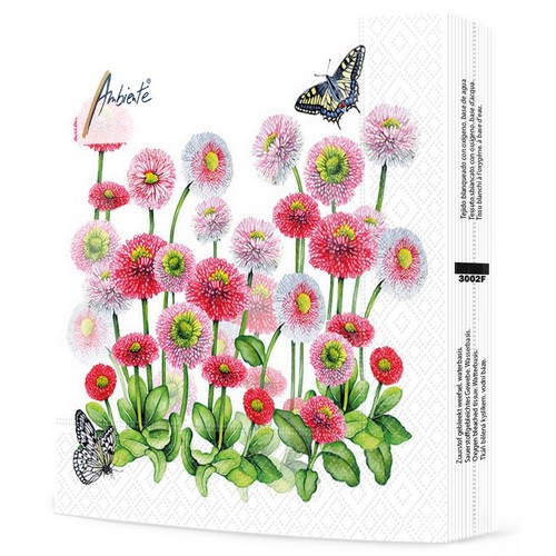 20 Servietten Bellis - Schmetterlinge an Gartenblumen 33x33cm