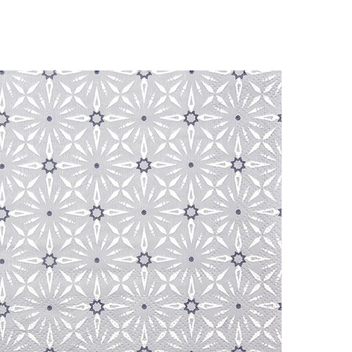 20 kleine Cocktailservietten Le Brienne bleu - Blütenmuster an Bordüre grau 25x25cm