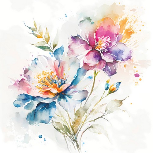 20 Servietten Watercolour Pastel Flowers - Hangemalte Blumen aus Wasserfarben 33x33cm
