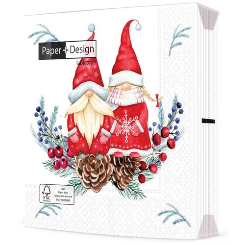 20 Servietten Tomte couple - Paar von Winterzwerge 33x33cm