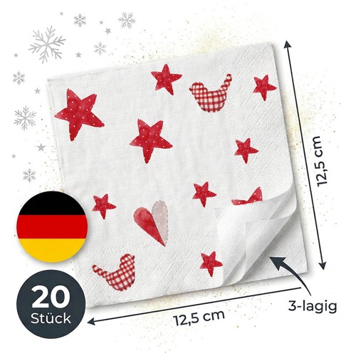 20 kleine Cocktailservietten Artisan joy white - Rot im Fokus 25x25cm