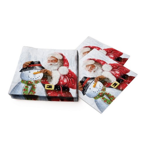 20 Servietten Santa and Snowman - Weihnachtsmann dekoriert Schneemann 33x33cm