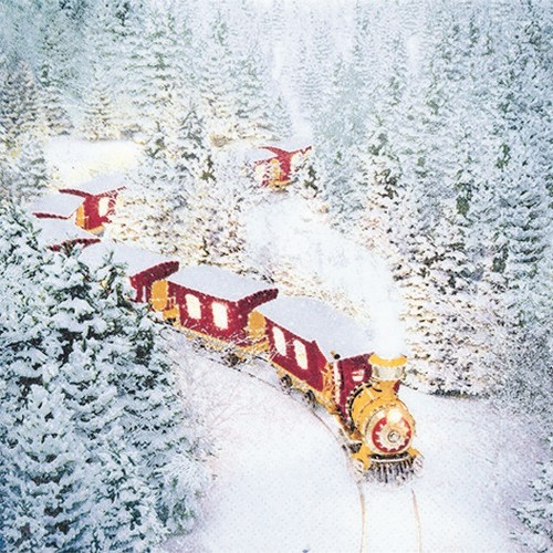 20 Servietten Polar Express - Zug im Winterwald 33x33cm