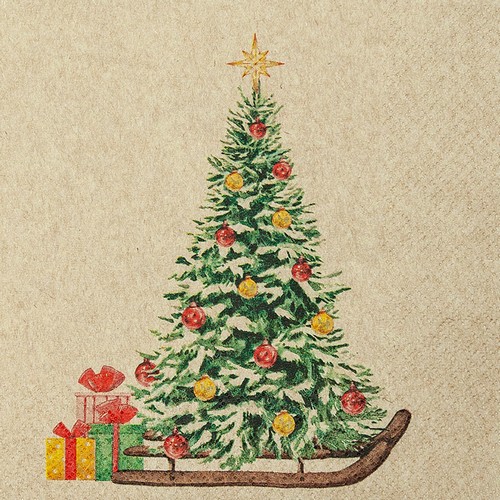 20 Servietten Eco Line Tree on Sled - Tannenbaum auf Schlitten 33x33cm