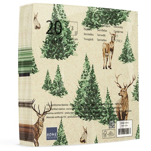 20 Servietten Eco Line Forest Glade - Vereinzelte Hirsche im Wald Eco 33x33cm