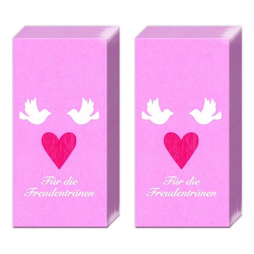 2x 10 Taschentücher Freudentränen - Hochzeit mit Tauben und Herz