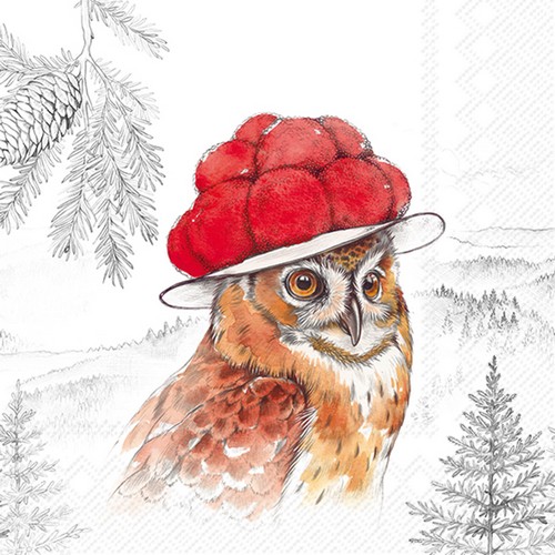 20 Servietten Black Forest Owl - Schwarzwald-Eule in Natur 33x33cm