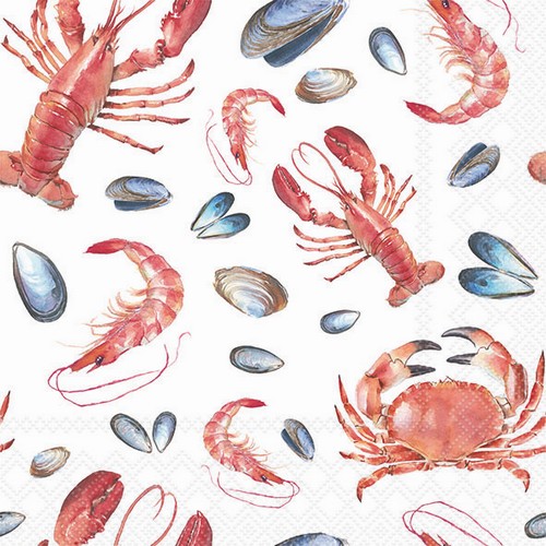 20 Servietten Sea Life white - Meeresbewohner und Muscheln 33x33cm