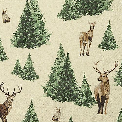 20 Servietten Eco Line Forest Glade - Vereinzelte Hirsche im Wald Eco 33x33cm
