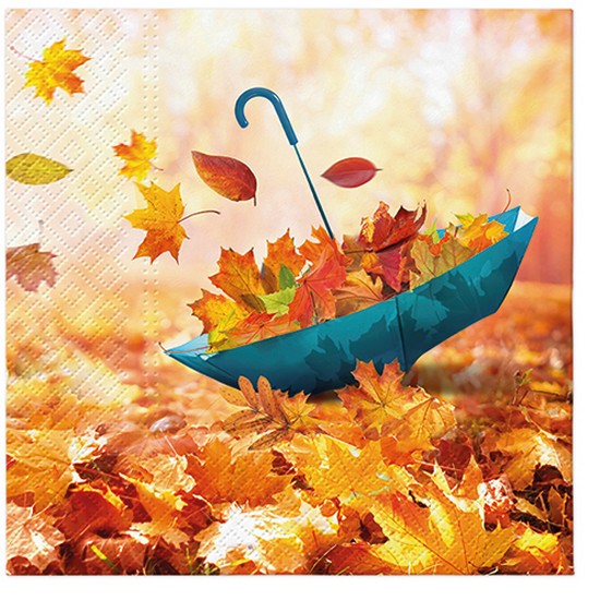 20 Servietten Umbrella Leaves - Herbstblätter im Regenschirm 33x33cm
