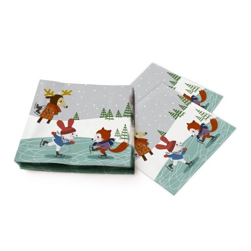 20 Servietten Skating Friends - Tiere beim Eislaufen 33x33cm