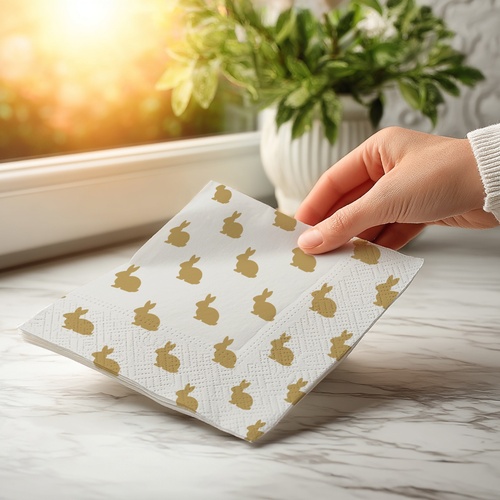 20 kleine Cocktailservietten Golden Bunny - Goldener Hase auf Eier 25x25cm