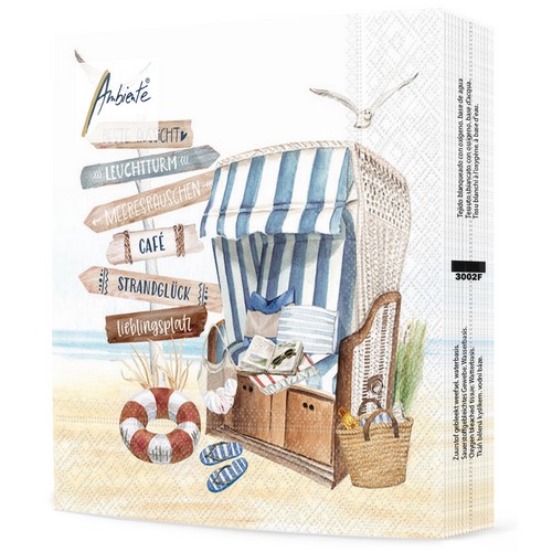 20 Servietten Favourite Beach Chair - Wegeschilder an Strandkorb 33x33cm
