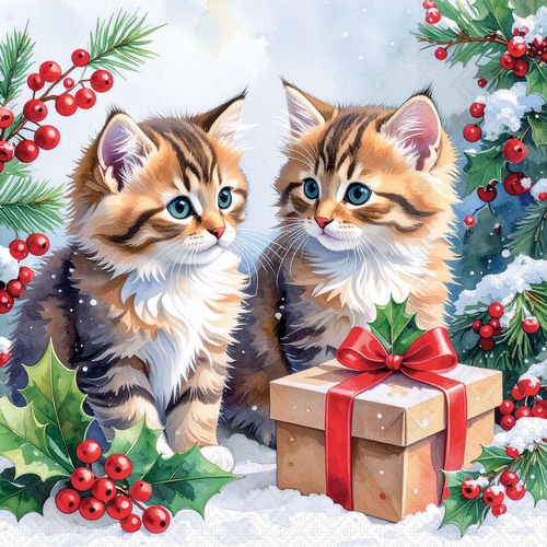 20 Servietten Kitty Gift - Weihnachtsgeschenk für Katzen 33x33cm