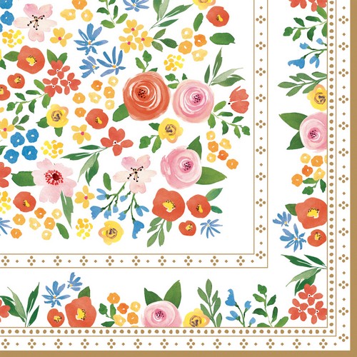 20 Servietten Boho Flowers - Bunte Blütenbordüre 33x33cm