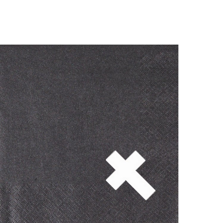 20 Cocktailservietten Punched Cross Perl Effect black - schwarz mit ausgestanztem Kreuz 25x25cm