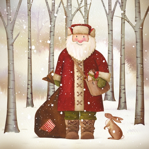 20 Servietten Santa and Rabbit - Weihnachtsmann im Wald 33x33cm