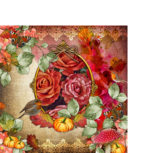 20 kleine Cocktailservietten Odette - Rosen in herbstlicher Umgebung 25x25cm