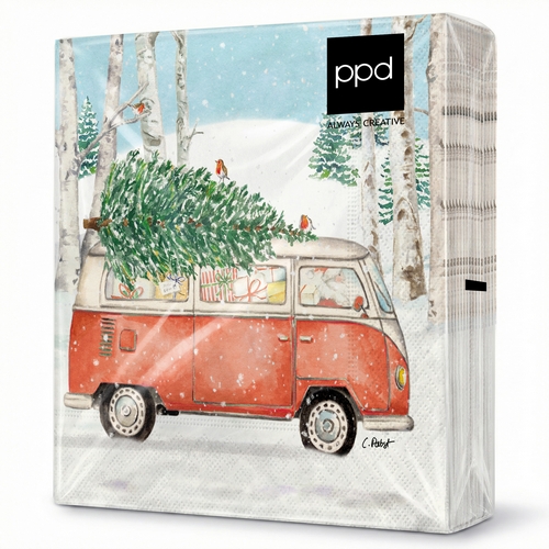 20 Servietten Christmas Bus - Bus im Winterwald 33x33cm