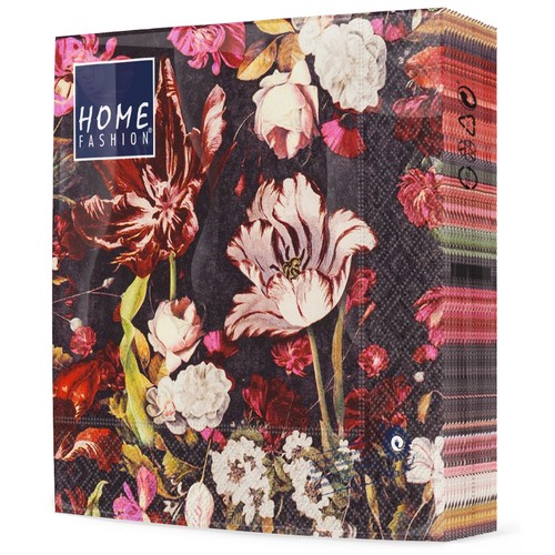 20 Servietten Floral Orchestra - Blumen Orchester auf Schwarz 33x33cm