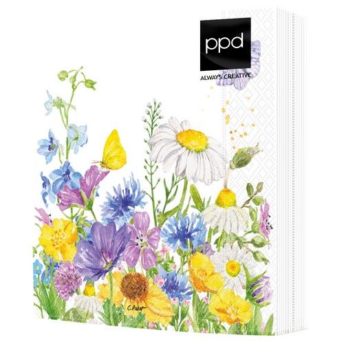 20 Servietten Summer Flowers - Schmetterling an wilder Wiese 33x33cm