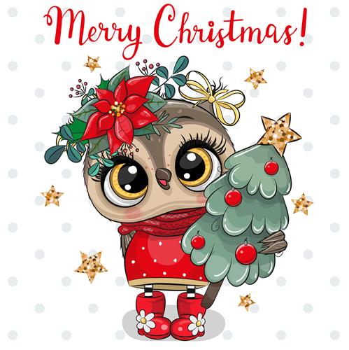 20 Servietten Christmas Owl - Weihnachtseule im Cartoon-Stil 33x33cm