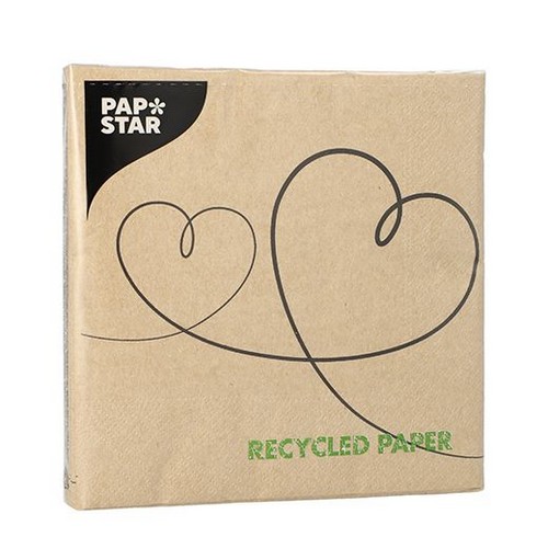 20 Servietten aus Recycling-Papier Love - Geschwungene Herzen schwarz 33x33cm