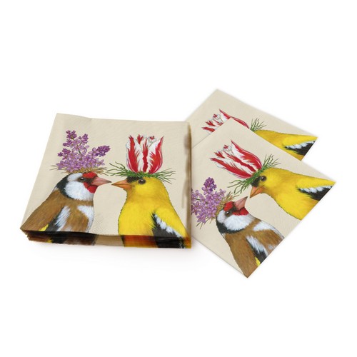 20 Servietten Spring Romance - Vogelpaar mit Blumenschmuck 33x33cm